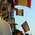 Banderas españolas para protestar por los recortes sanitarios en  Portugal