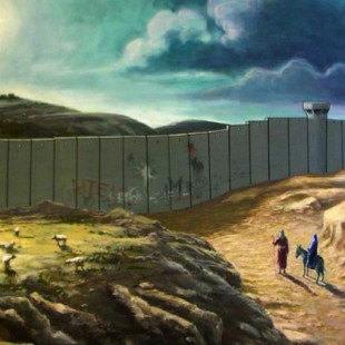 Tarjeta de Navidad de Banksy: José y María, hacia Belén, se ven interrumpidos por el muro de Cisjordania [ENG]