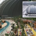 Increíbles imágenes que muestran un resort tropical en el interior de un enorme hangar alemán rodeado de nieve