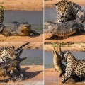 Jaguar caza un caimán