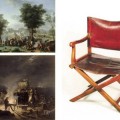 El guarda de un museo se sienta en la silla de campaña de Napoléon y la raja