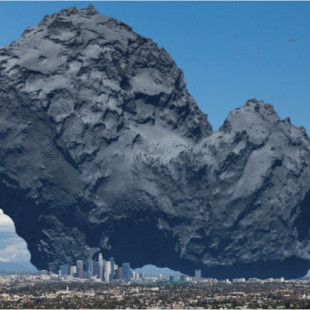 El enorme cometa 67P de la sonda Rosetta, comparado con una ciudad