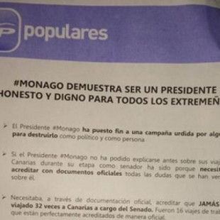 El PP reparte panfletos en los buzones de los extremeños para limpiar la imagen de Monago
