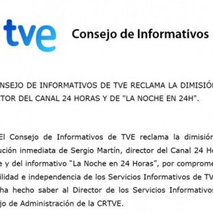 Comunicado del Consejo de Informativos de TVE pide la dimisión de Sergio Martín tras la entrevista a Pablo Iglesias