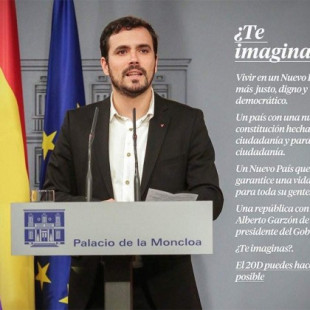 IU truca una foto de su candidato Alberto Garzón en Moncloa con una bandera republicana