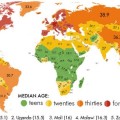 Mapas del mundo por la media de edad de los habitantes en cada país