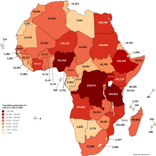 Mapa de la proyección de población de África para el año 2100