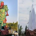 Indonesia: estatua colosal de deidad china cubierta debido a protestas musulmanas