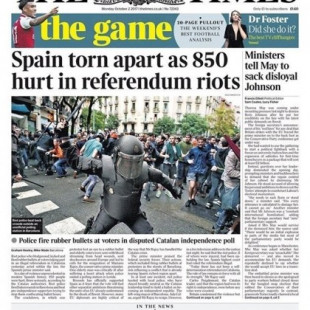 Las cargas policiales en Cataluña, foto del día en las portadas de la prensa europea
