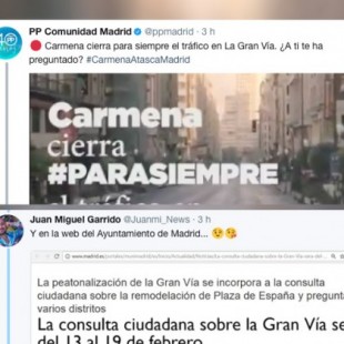 El PP critica que Carmena no haya preguntado para peatonalizar la Gran Vía y se lleva un palé de zascas