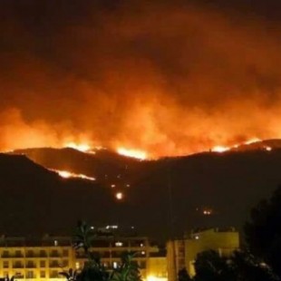 Los bomberos luchan por apagar un incendio forestal declarado en Castelldefels