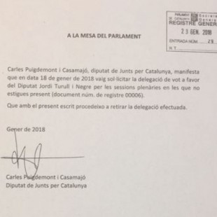 Puigdemont retira la petición para votar de forma delegada
