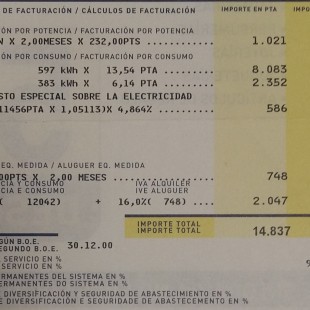 Factura de la luz del año 2001 vs 2017