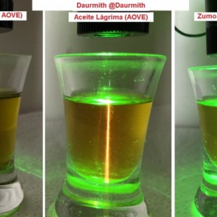 El cambio de color de un láser verde al atravesar aceite de oliva virgen