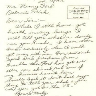 La carta de agradecimiento de Bonnie y Clyde a Henry Ford por el V-8