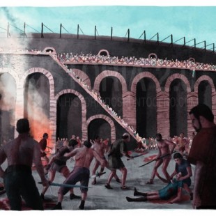 El disturbio de Pompeya.Una pelea entre las aficiones rivales de tal magnitud que apareció en las crónicas históricas