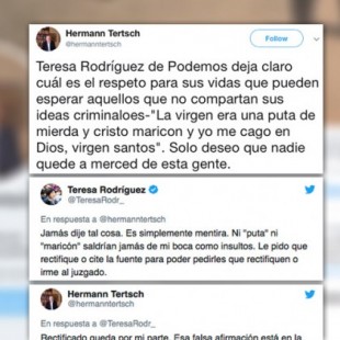 El tuit de Hermann Tertsch sobre Teresa Rodríguez que ha tenido que borrar