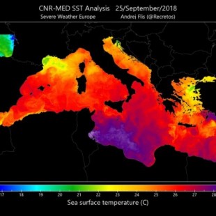 Temperatura de superficie del mar Mediterráneo el 25 de septiembre [ing]