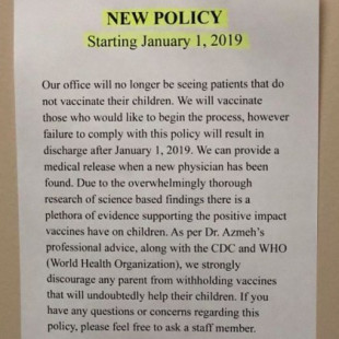 Mensaje de una clínica explicando por qué no aceptan a pacientes que no vacunen a sus hijos