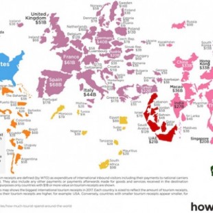 Mapamundi: el tamaño de los países en proporción a sus ingresos por turismo