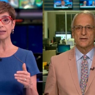 Una periodista brasileña se viste de azul y su colega hombre de rosa confrontando a la Ministra de la Familia (POR)