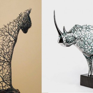Esculturas huecas de animales realizadas con tiras de metal por Kang Dong Hyun