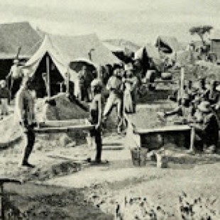 La excavación de la mina de diamantes Kimberley (Sudáfrica) en el siglo XIX