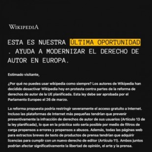 La Wikipedia se apaga y PornHub, Twitch y Reddit protestan contra la nueva directiva de copyright europea