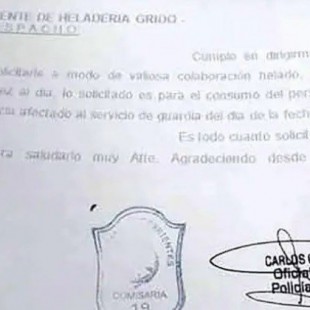 Argentina: policía pedía a heladería -por escrito- un kilo de helado gratis por día