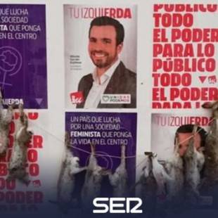 Cuelgan 16 conejos  muertos en los carteles de Unidas Podemos