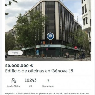 Ponen a la venta la sede del PP de Génova en Wallapop: “Se vende por no usar”