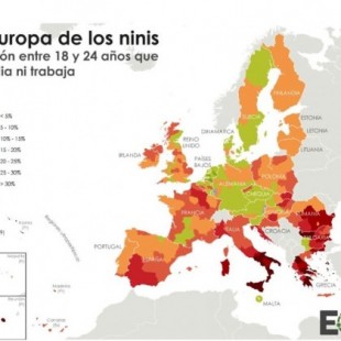 Mapa: la Europa de los ninis, ni estudia ni trabaja