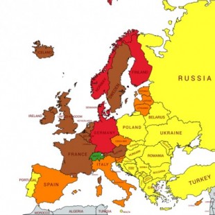 Mapa de lo que se puede ahorrar con el salario neto medio mensual en los países europeos (en dolares)