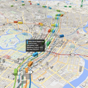 Un mapa digital en 3D en tiempo real del sistema de transporte público de Tokio