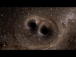 Fusión de dos agujeros negros (simulación) (eng)