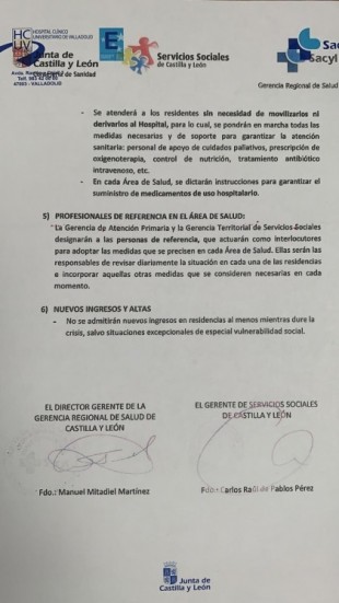 Junta de Castilla y León ordenó no trasladar ancianos de las residencias a los hospitales durante el pico de la pandemia
