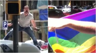 Insultos homófobos de manifestantes de Vox a jóvenes con la bandera gay en Barcelona