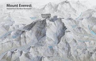El Monte Everest como mapa 3D pixelado pero a muy alta resolución: 8 metros por píxel