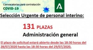 La Junta de Andalucía convoca sin concurso ni oposición 131 plazas para la administración general