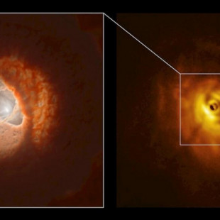 Observan un disco formador de exoplanetas desgarrado por sus tres estrellas centrales (ING)