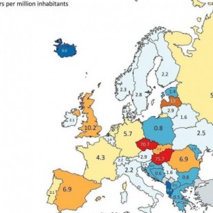 Mapa: actores porno por millón de habitantes en Europa