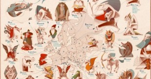 Este mapa muestra la criatura mitológica más famosa de cada país