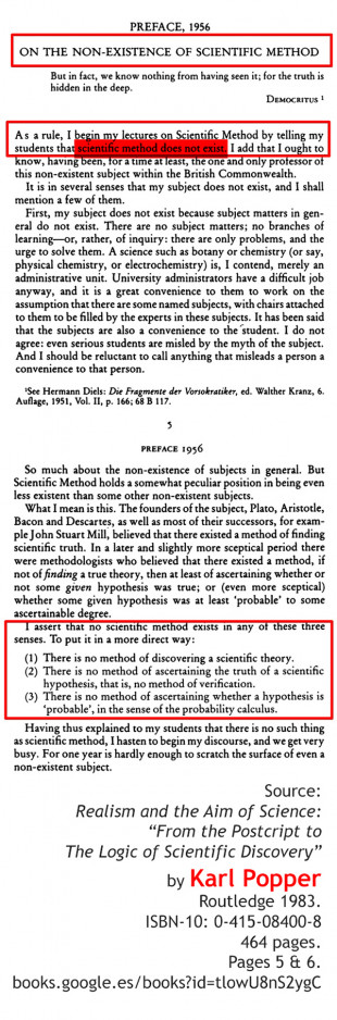 Karl Popper, Filósofo de la Ciencia proponente del "falsacionismo":"El Método Científico NO existe."