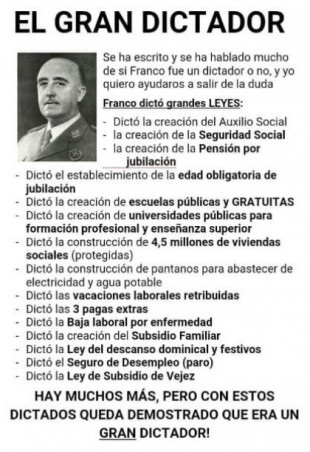 ¿Qué sabemos sobre los logros sociales que se le atribuyen a Franco en esta imagen titulada 'El gran dictador'?