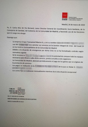 Este es el contrato con Madrid para la medicalización de residencias que Encarnación Burgueño niega que existe