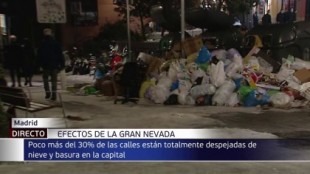 Toneladas de basura se acumulan en las calles heladas de Madrid: apenas un 30% de las vías están limpias