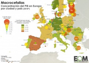 El mapa del peso económico de las ciudades en Europa