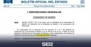El BOE publica el Decreto electoral de Ayuso con erratas sobre la fecha