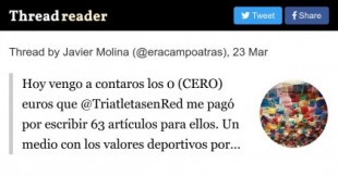 Javier Molina: Hoy vengo a contaros los 0 (CERO) euros que TriatletasenRed me pagó por escribir 63 artículos para ellos