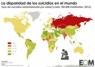 El mapa de la tasa de suicidios en el mundo
